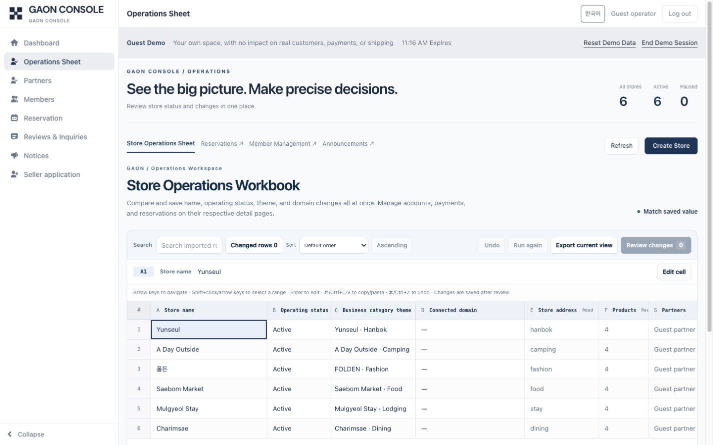 GAON CONSOLE — current interface