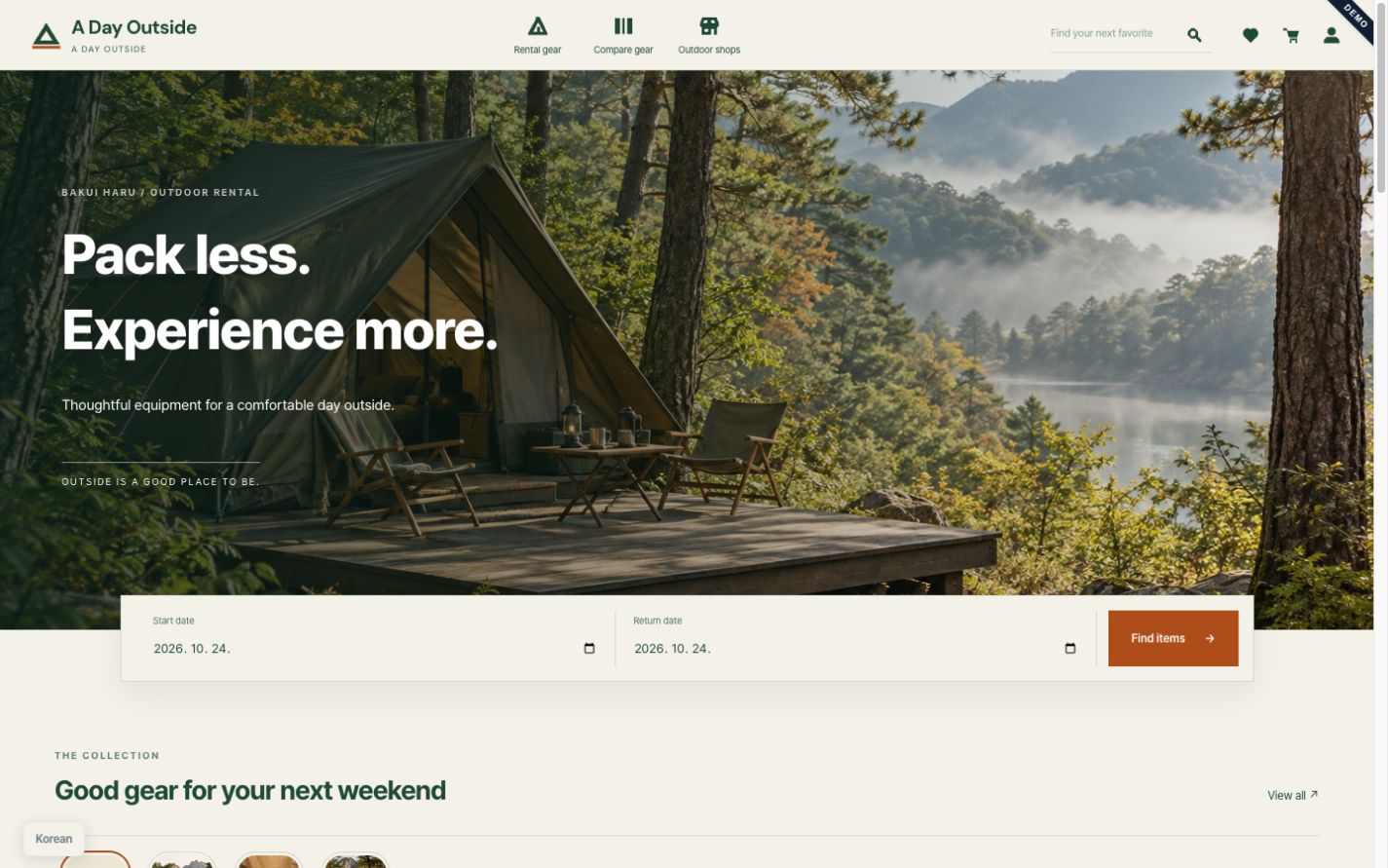 A Day Outside — current interface